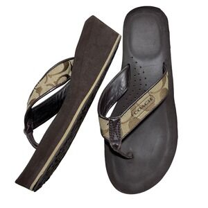 Coach Jodee Sandals 2" heel 9B Brown Wedge Thong Some wear see images